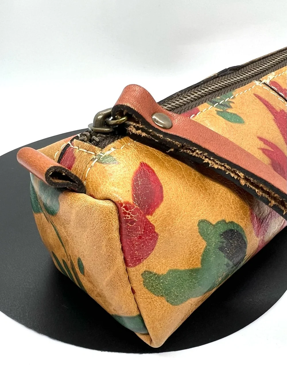 Patricia Nash Floral Leather Wristlet Cosmetic Makeup Pencil Case Vintage Boho